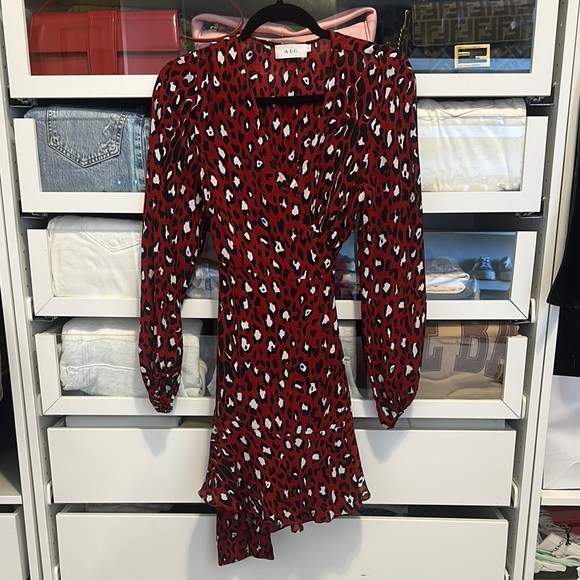 A.L.C.‎ Michaela Silk Wrap Long Sleeve Mini Dress in Animal Print - Picture 1 of 5